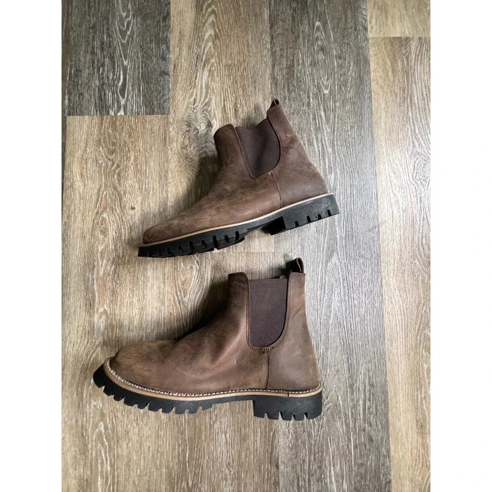 Line of Trade Chelsea‎ Boots Mens Size 8 Brown Leather Rugged Lug Sole Pull On